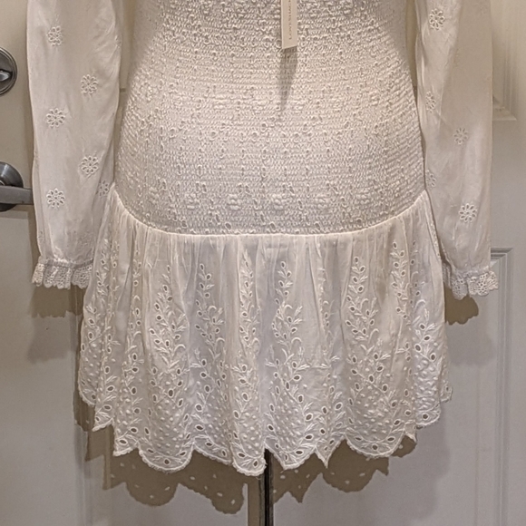 NWT LoveShackFancy XL Jayce 100% Indian Cotton Smocked Ajouré Design Mini Dress - Picture 13 of 16